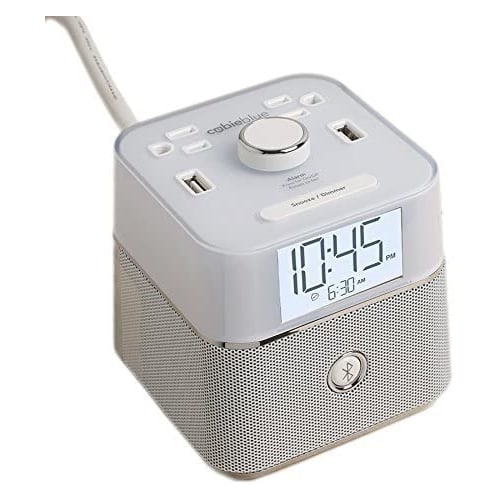 GuestSupply US Brandstand CubieBlue 2.0 White Single Day Alarm Bluetooth 2 Power Outlets and 1 USB A and 1 USB C Charging